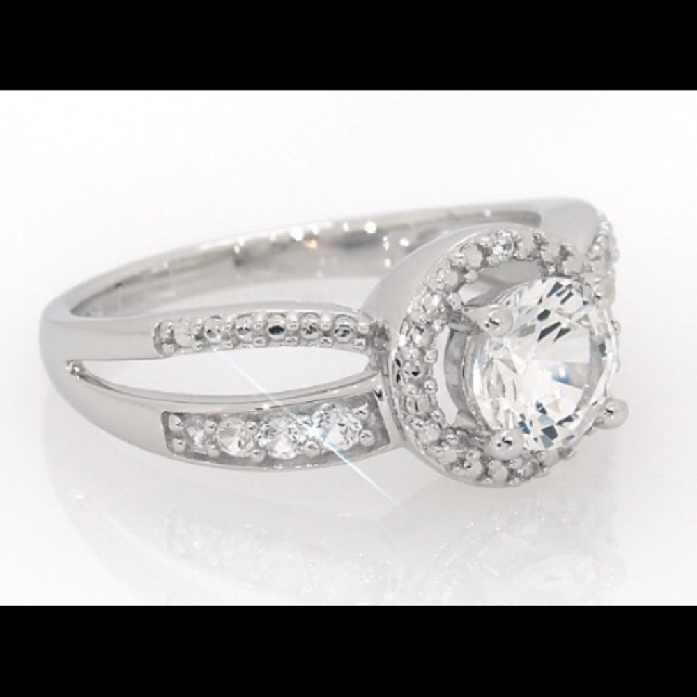 (925) Lab-Created White Sapphire Halo Style Ring - Picture 7 of 8